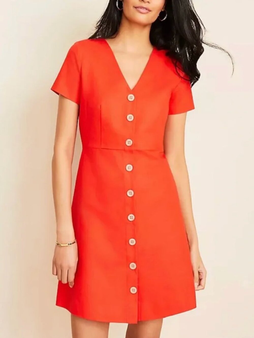 NWT Ann Taylor | Cotton & Linen Short Sleeve A-Line Mini Dress Button Front 14